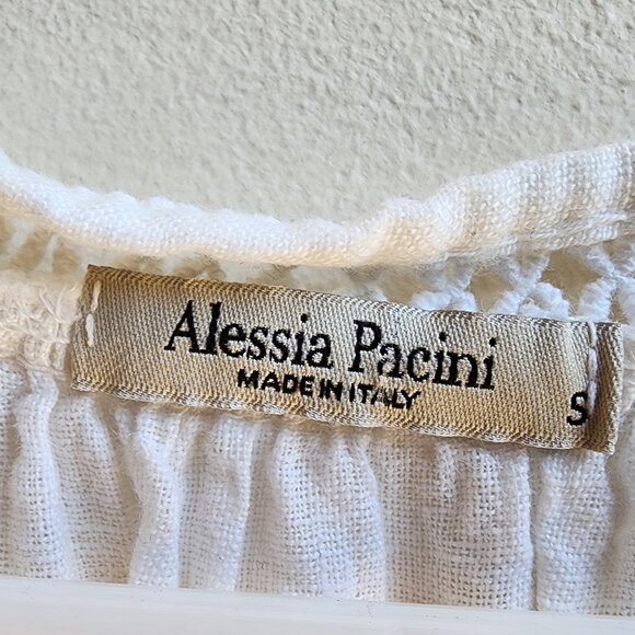 Alessia Pacini White 100% Linen V-Neck Short Sleeve Jersey Size Small - Picture 8 of 15
